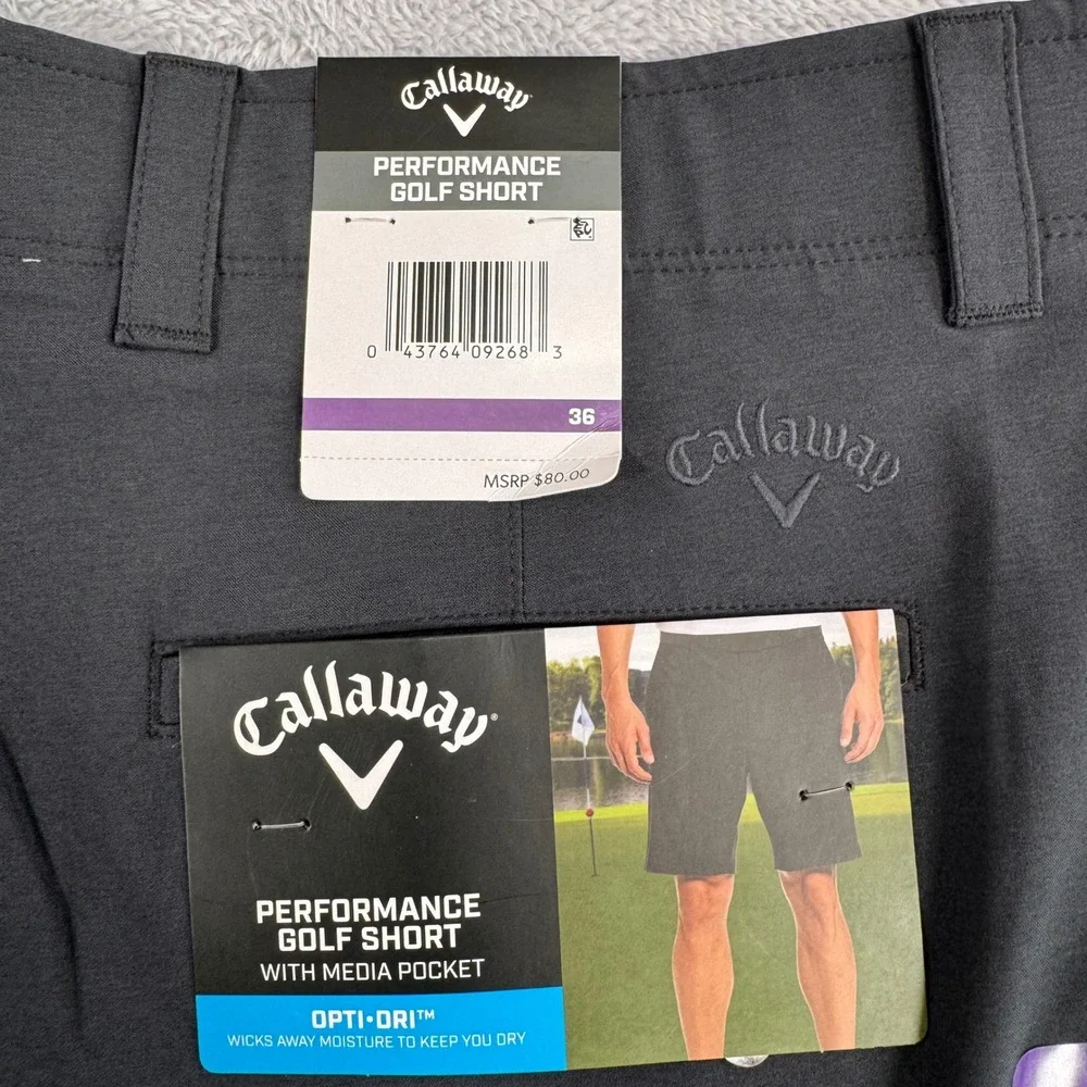NWT Callaway Performance Golf Short Men 36 Black Caviar CGBSE077 Opti-Dri Pocket
